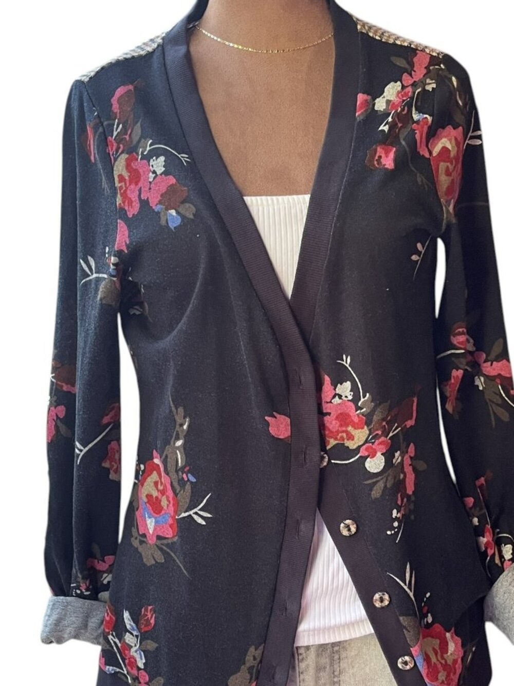 Vintage Floral Houndstooth Cardigan Grandpacore Fits like Small DEPT